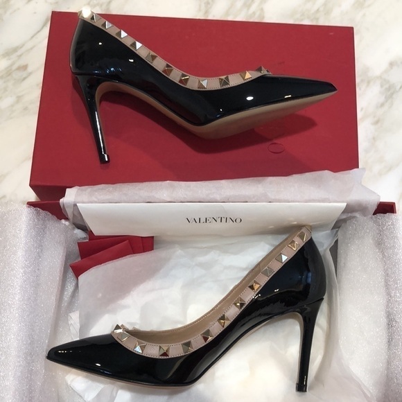 VALENTINO GARAVANI Patent Rockstud Pump 85mm - Black/Poudre - Picture 8 of 9
